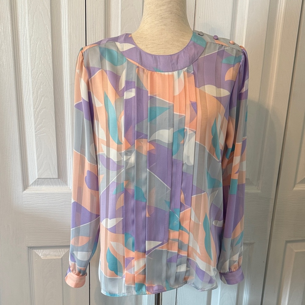 Vintage 80’ 90’ Fortina Women's Blouse in Pastel Hues Sz 10